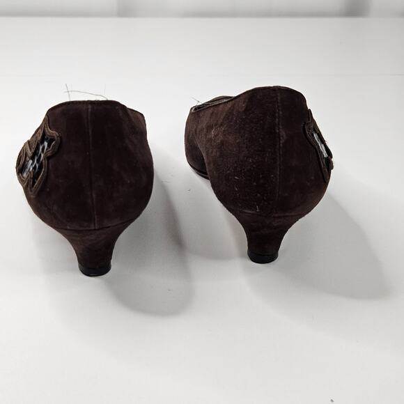 BALLY VERONICA Brown Suede Low Heel Pumps Loafers Shoes 6.5 M Kitten Heel - Picture 5 of 7